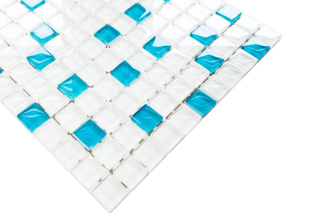 Glass mosaic on mesh for bathroom or kitchen 30 cm x 30 cm - Blue sparks