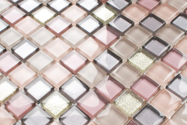 Glass mesh mosaic for bathroom or kitchen 30 cm x 30 cm - Flamingo