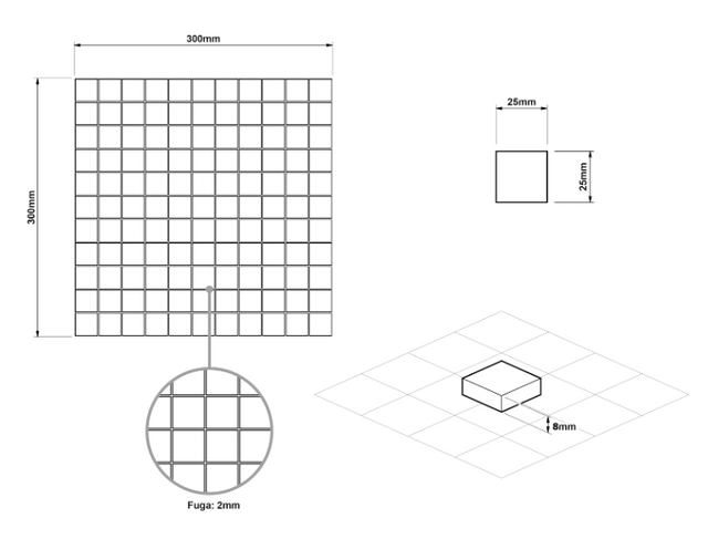 Mosaico de cerámica en red para baño o cocina 30 cm x 30 cm - Océano negro