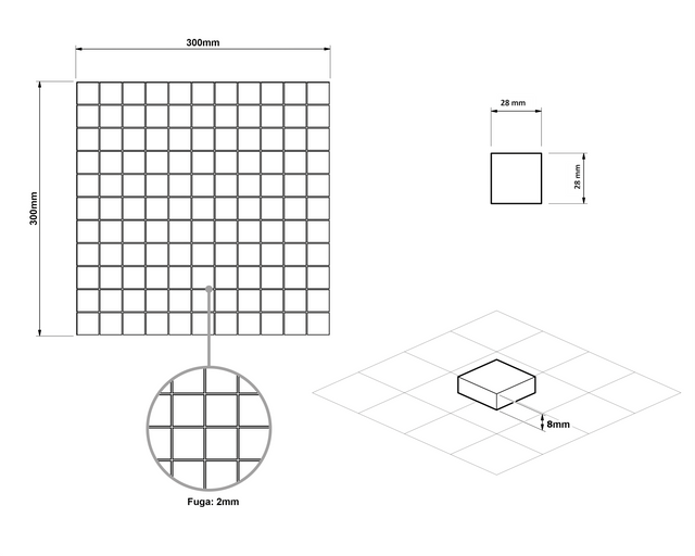Mosaic in stoneware on mesh for bathroom or kitchen 30 cm x 30 cm - Queen's checkmate