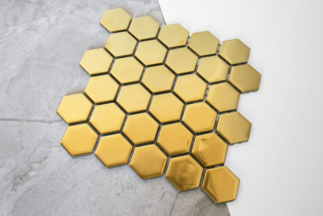 Mosaico de vidrio en red para baño o cocina 25.5 cm x 24.7 cm - Golden sunset