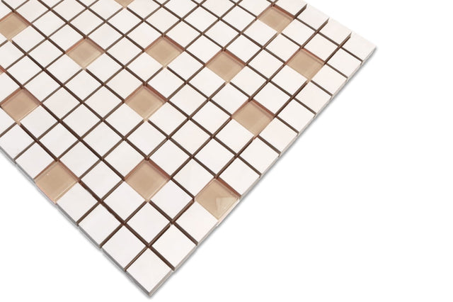 Ceramic mosaic with glass inserts on mesh for bathroom or kitchen 30 cm x 30 cm - Ginseng