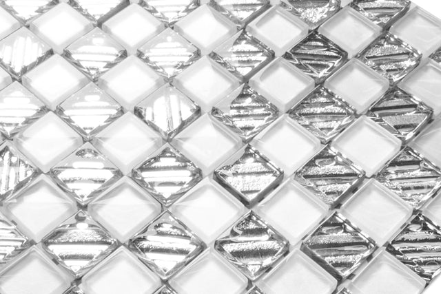 Mosaico in vetro su rete per bagno o cucina 30 cm x 30 cm - Silver rain