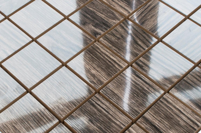 Mosaïque en céramique sur filet pour salle de bain ou cuisine 30 cm x 30 cm - Terre bois