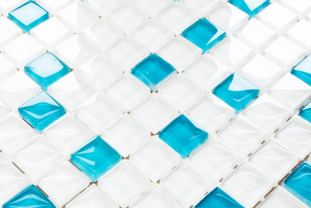 Glass mosaic on mesh for bathroom or kitchen 30 cm x 30 cm - Blue sparks