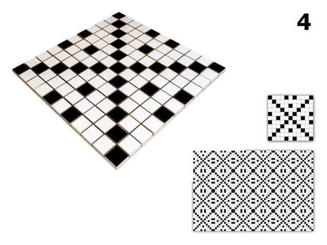 Mosaico in ceramica su rete per bagno o cucina 30 cm x 30 cm - Geometric 4 White black