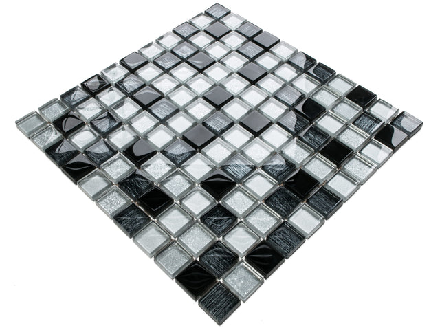 Glass mosaic on mesh for bathroom or kitchen 30 cm x 30 cm - Black Sabbath