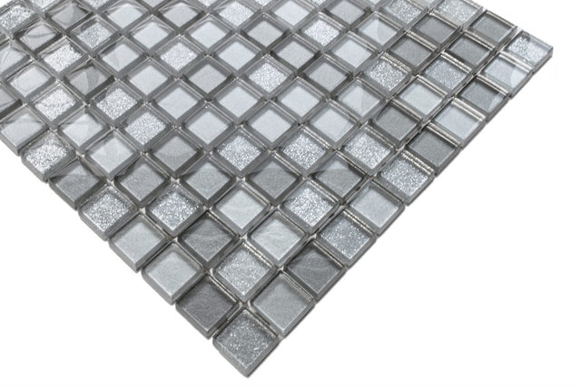 Glass mosaic on mesh for bathroom or kitchen 30 cm x 30 cm - Brilliant silver