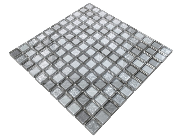Glass mosaic on mesh for bathroom or kitchen 30 cm x 30 cm - Brilliant silver