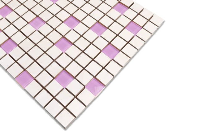 Mosaico in ceramica con inserti di vetro su rete per bagno o cucina 30 cm x 30 cm - Pink Violet