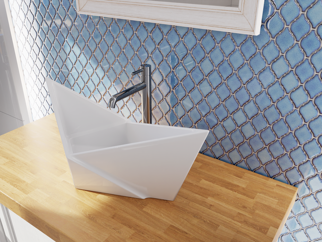 Mosaico de cerámica en malla para baño o cocina 28.2 cm x 25.2 cm - Blue arabesque