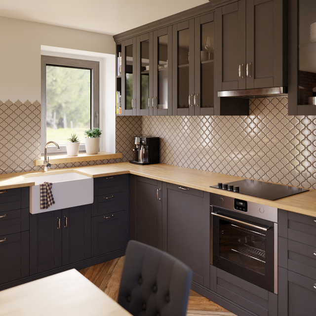 Ceramic mosaic on mesh for bathroom or kitchen 27.5 cm x 24.3 cm - Grey arabesque