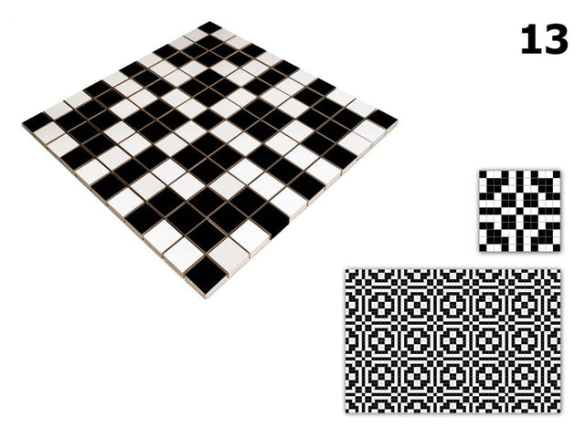 Ceramic mosaic on mesh for bathroom or kitchen 30 cm x 30 cm - Geometric 13 White black