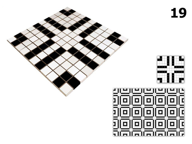 Mosaico in ceramica su rete per bagno o cucina 30 cm x 30 cm - Geometric 19 White black
