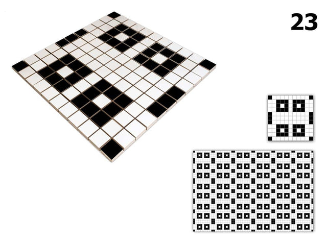 Mosaico in ceramica su rete per bagno o cucina 30 cm x 30 cm - Geometric 23 White black