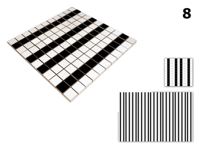 Mosaico in ceramica su rete per bagno o cucina 30 cm x 30 cm - Geometric 8 White black