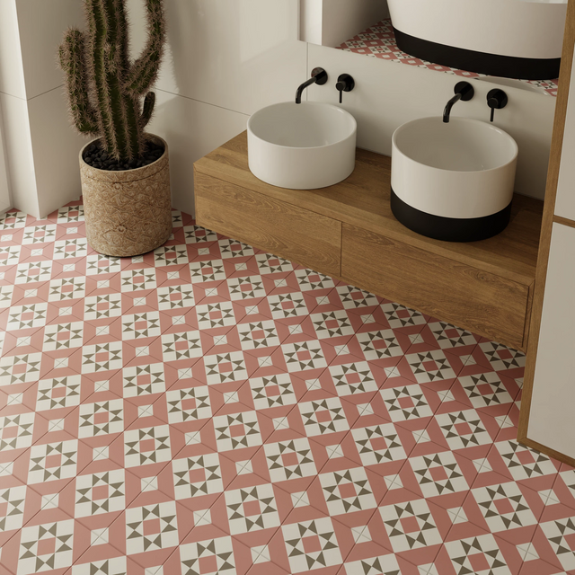 Azulejo decorativo de gres porcelánico 20 cm x 20 cm, clase I - Chinese rose