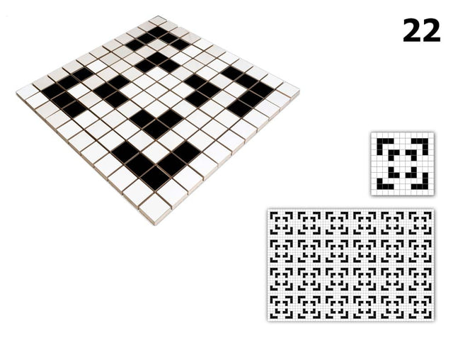 Ceramic mosaic on mesh for bathroom or kitchen 30 cm x 30 cm - Geometric 22 White black