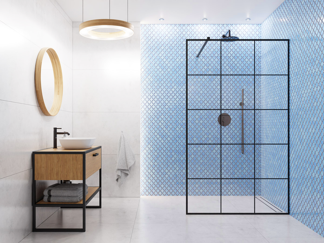 Mosaico de cerámica en malla para baño o cocina 28.2 cm x 25.2 cm - Blue arabesque