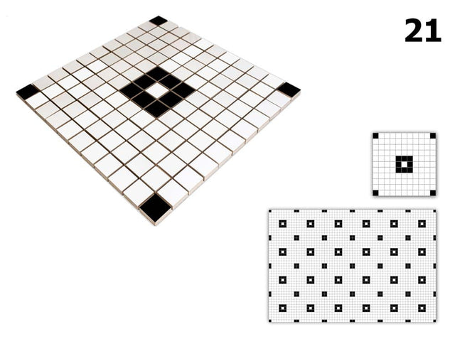 Ceramic mosaic on mesh for bathroom or kitchen 30 cm x 30 cm - Geometric 21 White black