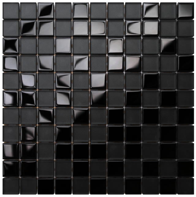 Mosaïque en verre sur filet pour salle de bain ou cuisine 30 cm x 30 cm - Obsidienne noire