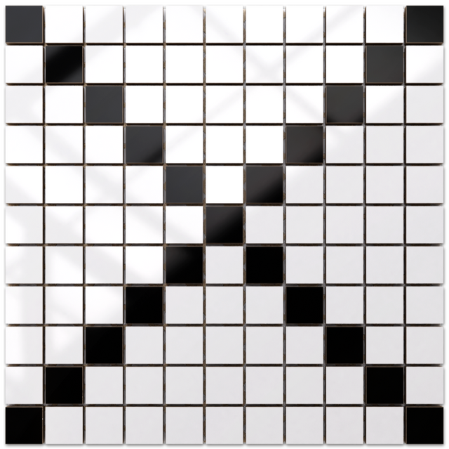 Mosaïque en céramique sur filet pour salle de bain ou cuisine 30 cm x 30 cm - Géométrique 1 Blanc noir