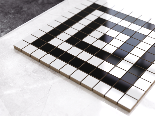 Mosaïque en céramique sur filet pour salle de bain ou cuisine 30 cm x 30 cm - Géométrique 2 Blanc noir