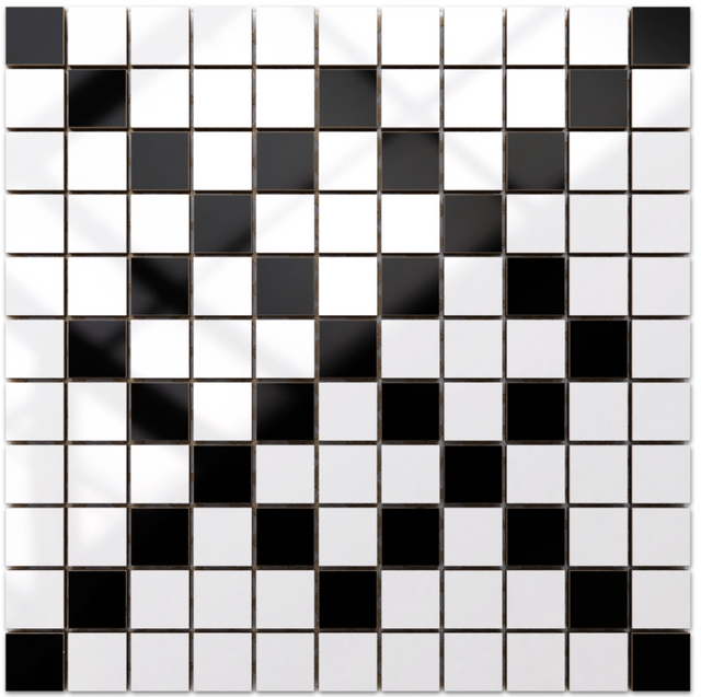 Mosaïque en céramique sur filet pour salle de bain ou cuisine 30 cm x 30 cm - Géométrique 3 Blanc noir
