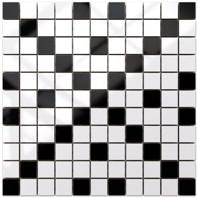 Mosaïque en céramique sur filet pour salle de bain ou cuisine 30 cm x 30 cm - Geometric 4 White black