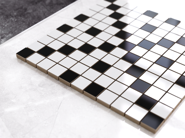 Mosaïque en céramique sur filet pour salle de bain ou cuisine 30 cm x 30 cm - Geometric 4 White black