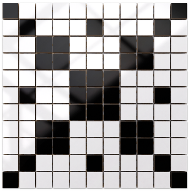 Mosaïque en céramique sur filet pour salle de bain ou cuisine 30 cm x 30 cm - Geometric 5 White black