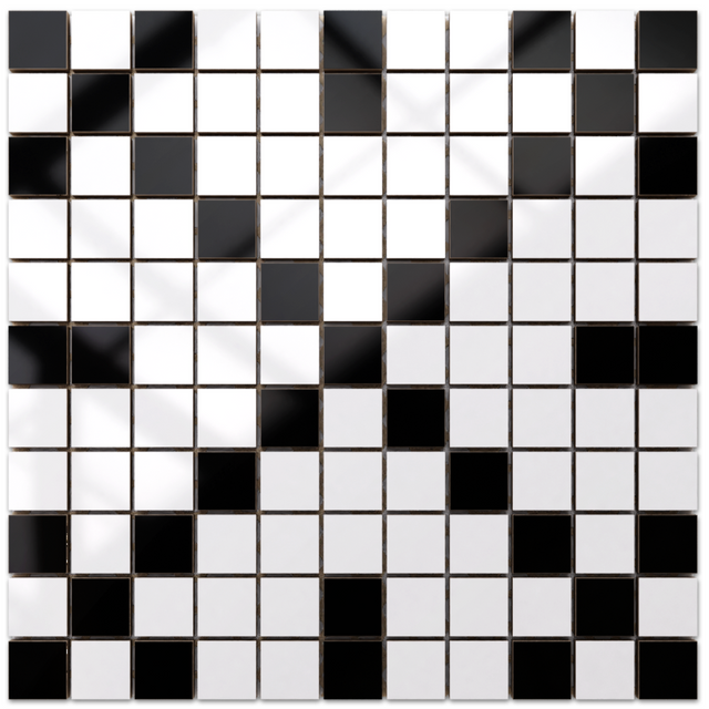 Mosaïque en céramique sur filet pour salle de bain ou cuisine 30 cm x 30 cm - Géométrique 6 Blanc noir