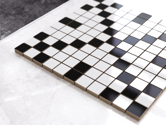 Mosaïque en céramique sur filet pour salle de bain ou cuisine 30 cm x 30 cm - Géométrique 6 Blanc noir