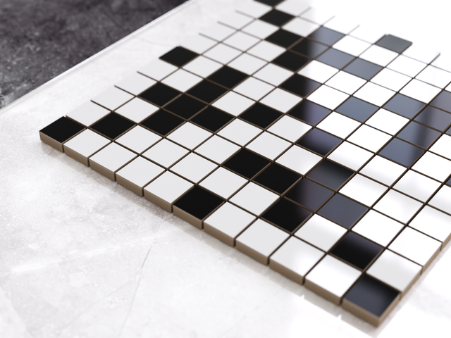 Mosaïque en céramique sur filet pour salle de bain ou cuisine 30 cm x 30 cm - Géométrique 7 Blanc noir