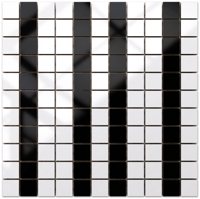 Mosaïque en céramique sur filet pour salle de bain ou cuisine 30 cm x 30 cm - Geometric 8 White black