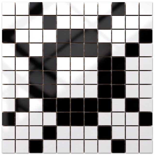 Mosaïque en céramique sur filet pour salle de bain ou cuisine 30 cm x 30 cm - Géométrique 9 Blanc noir