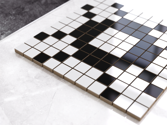 Mosaïque en céramique sur filet pour salle de bain ou cuisine 30 cm x 30 cm - Géométrique 9 Blanc noir