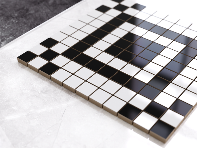 Mosaïque en céramique sur filet pour salle de bain ou cuisine 30 cm x 30 cm - Géométrique 10 Blanc noir