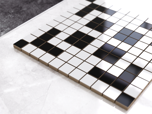 Mosaïque en céramique sur filet pour salle de bain ou cuisine 30 cm x 30 cm - Geometric 11 White black