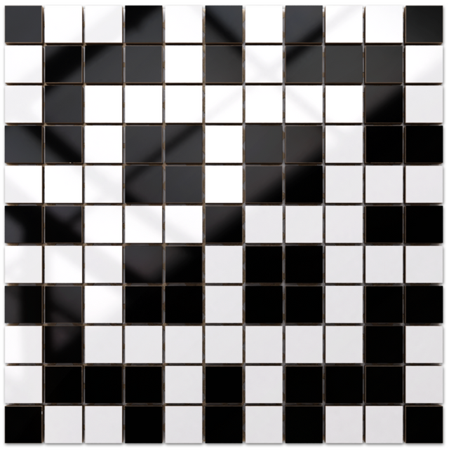 Mosaïque en céramique sur filet pour salle de bain ou cuisine 30 cm x 30 cm - Géométrique 12 Blanc noir