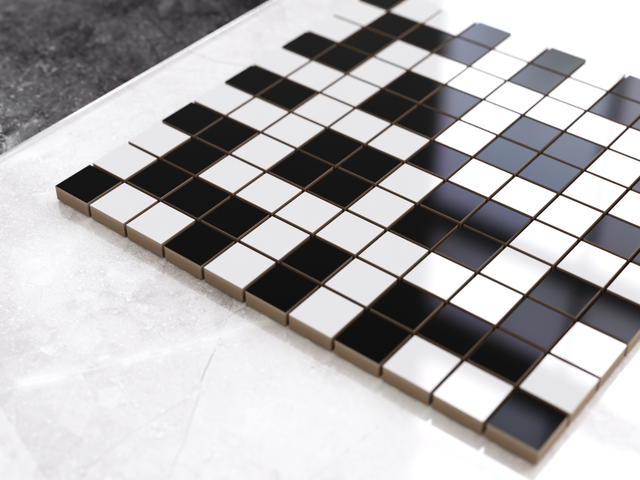 Mosaïque en céramique sur filet pour salle de bain ou cuisine 30 cm x 30 cm - Géométrique 12 Blanc noir