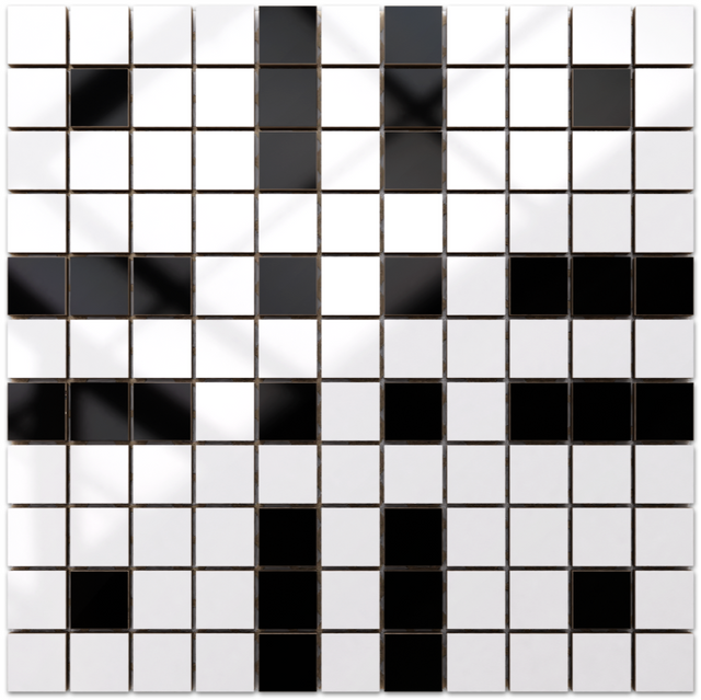 Mosaïque en céramique sur filet pour salle de bain ou cuisine 30 cm x 30 cm - Geometric 14 White black