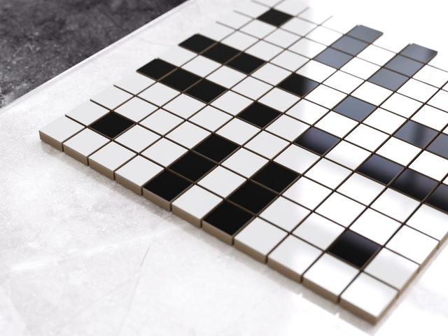 Mosaïque en céramique sur filet pour salle de bain ou cuisine 30 cm x 30 cm - Geometric 14 White black