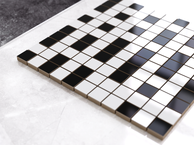 Mosaïque en céramique sur filet pour salle de bain ou cuisine 30 cm x 30 cm - Géométrique 15 Blanc noir