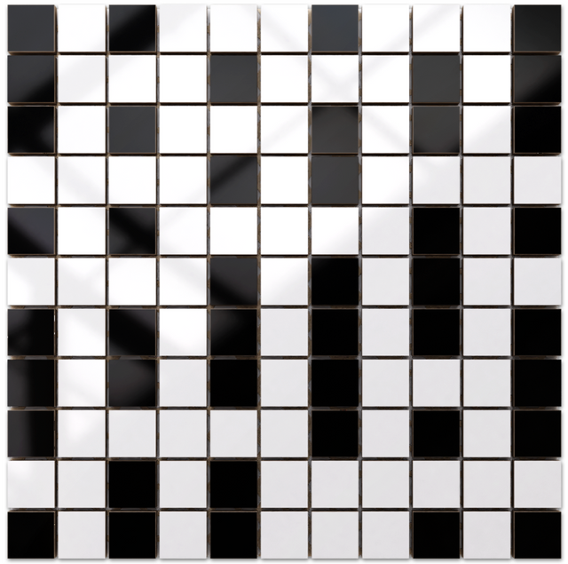 Mosaïque en céramique sur filet pour salle de bain ou cuisine 30 cm x 30 cm - Géométrique 15 Blanc noir