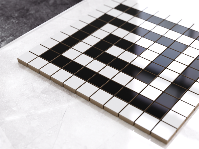 Mosaïque en céramique sur filet pour salle de bain ou cuisine 30 cm x 30 cm - Géométrique 17 Blanc noir