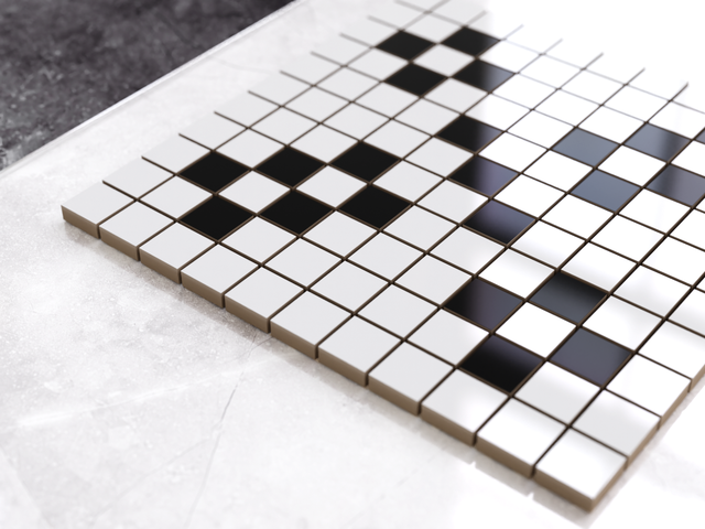 Mosaïque en céramique sur filet pour salle de bain ou cuisine 30 cm x 30 cm - Géométrique 18 Blanc noir