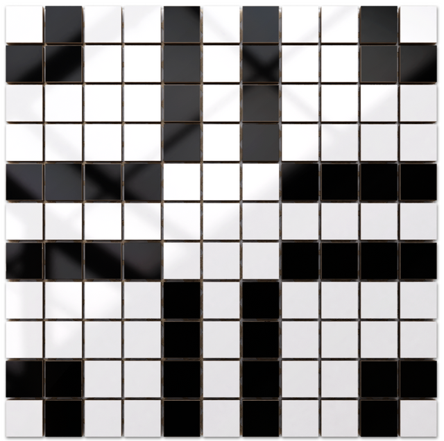 Mosaico in ceramica su rete per bagno o cucina 30 cm x 30 cm - Geometric 19 White black