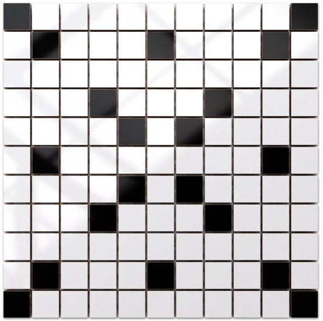 Mosaïque en céramique sur filet pour salle de bain ou cuisine 30 cm x 30 cm - Geometric 20 White black