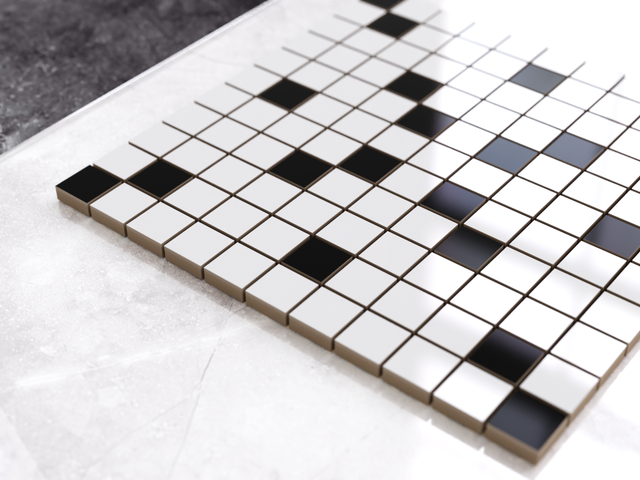 Mosaïque en céramique sur filet pour salle de bain ou cuisine 30 cm x 30 cm - Geometric 20 White black